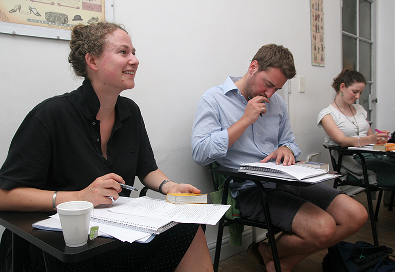 Adult students in a classroom in Prague.